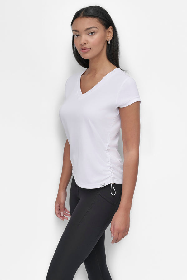 Dkny RUCHED TECH-MESH PERFORMANCE TEE White