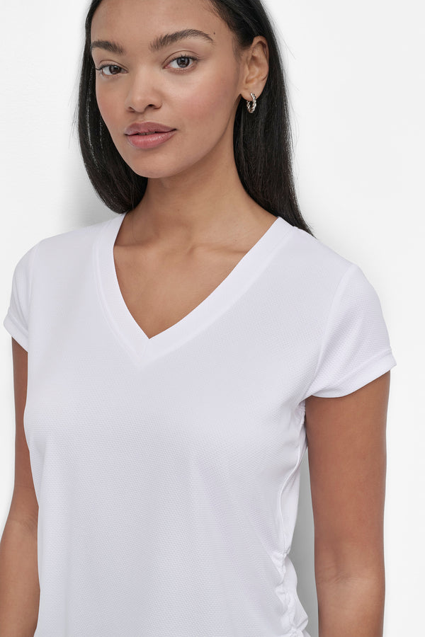 Dkny RUCHED TECH-MESH PERFORMANCE TEE White