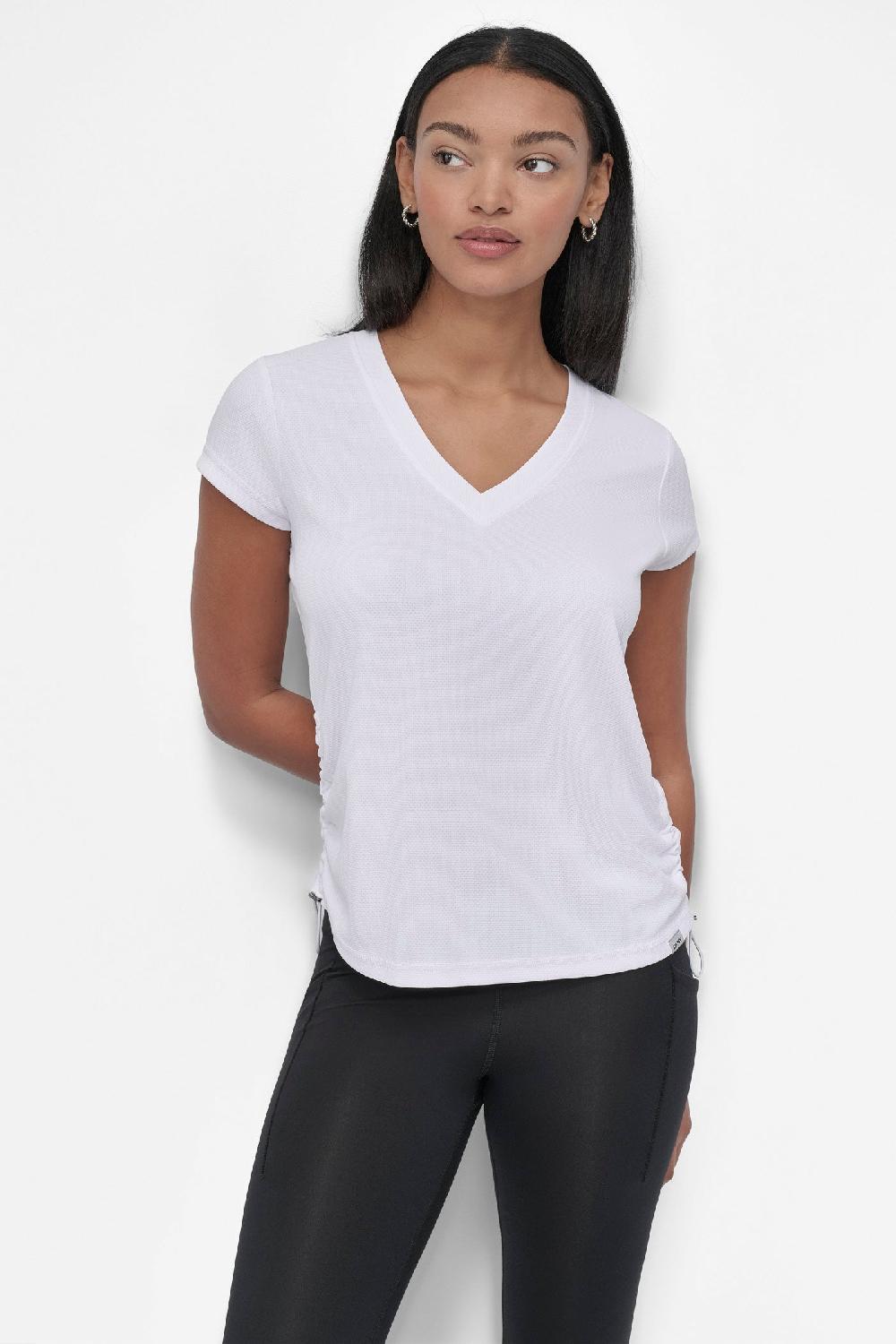 dkny RUCHED TECH-MESH PERFORMANCE TEE White