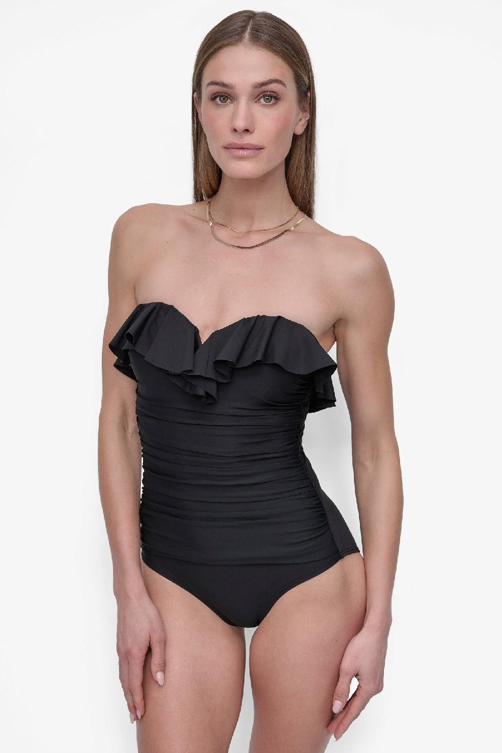dkny RUFFLED PINUP BANDEAU ONE PIECE Black