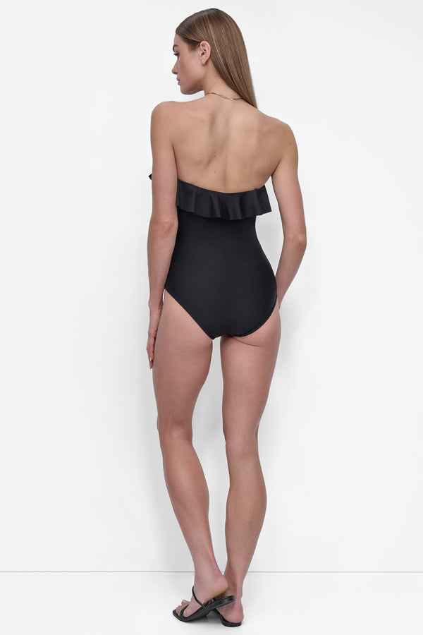 Dkny RUFFLED PINUP BANDEAU ONE PIECE Black
