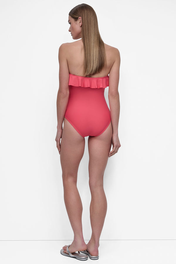 Dkny RUFFLED PINUP BANDEAU ONE PIECE PUNCH PINK
