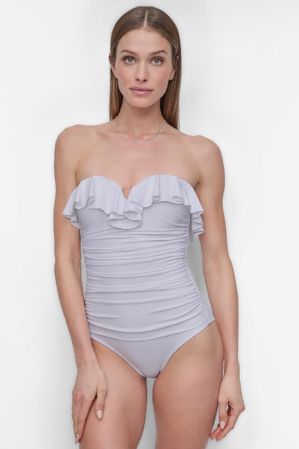 dkny RUFFLED PINUP BANDEAU ONE PIECE SOFT WHITE