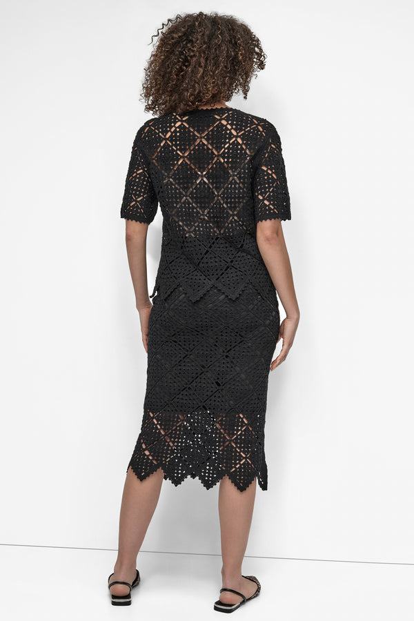 Dkny SCALLOPED CROCHET SWEATER Black