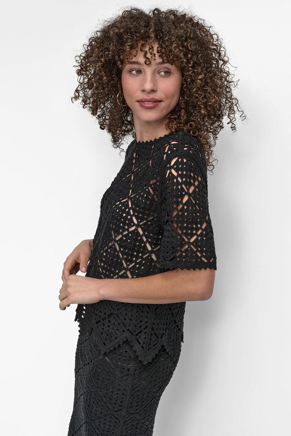 Dkny SCALLOPED CROCHET SWEATER Black