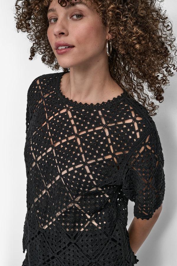 Dkny SCALLOPED CROCHET SWEATER Black