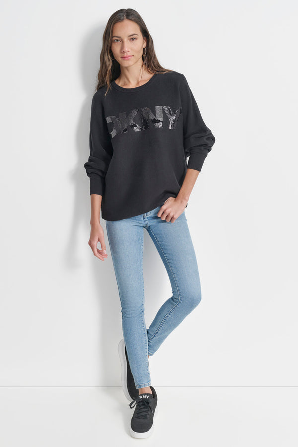 Dkny SEQUIN LOGO SWEATER Black