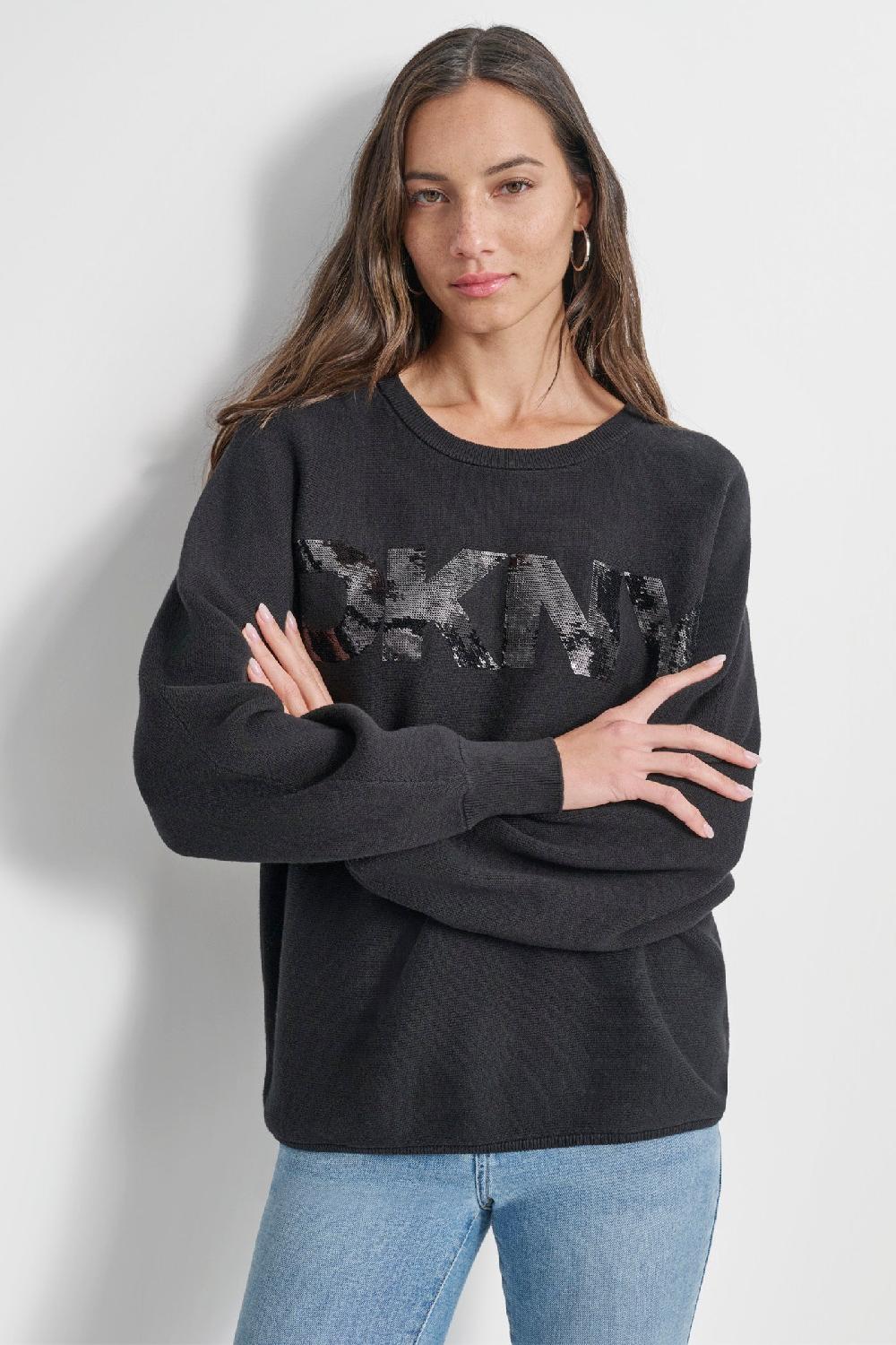 dkny SEQUIN LOGO SWEATER Black