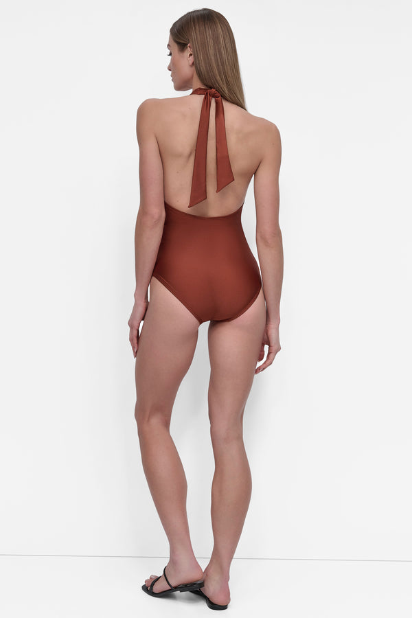 Dkny SHIRRED HALTER ONE PIECE Copper Shimmer