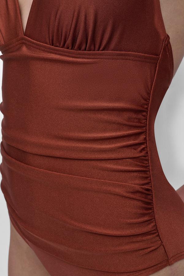 Dkny SHIRRED HALTER ONE PIECE Copper Shimmer