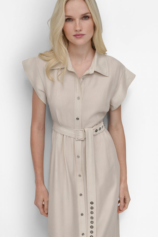 Dkny SHIRT DRESS WITH GROMET BELT KHAKI