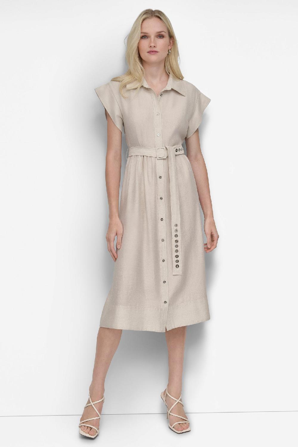 dkny SHIRT DRESS WITH GROMET BELT KHAKI