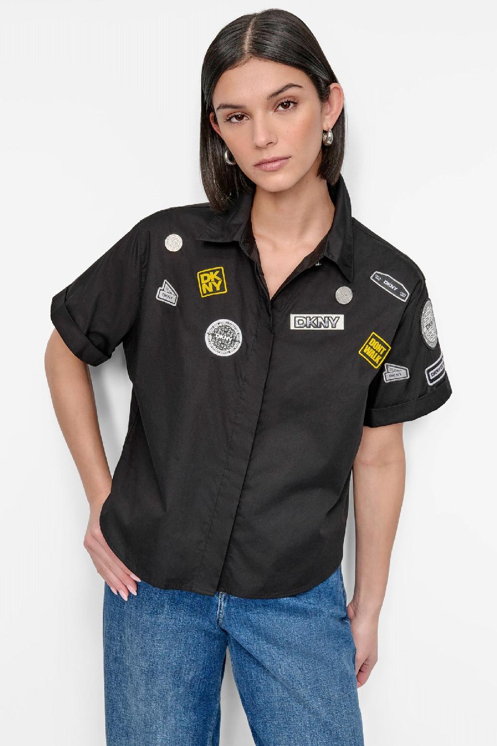 dkny SHORT SLEEVE EMBELLISHED SHIRT Black