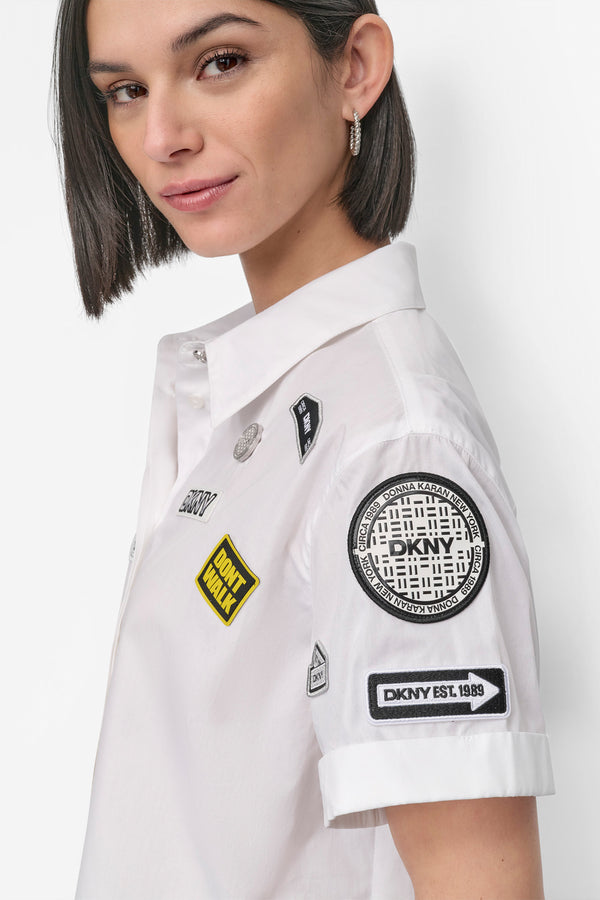Dkny SHORT SLEEVE EMBELLISHED SHIRT White