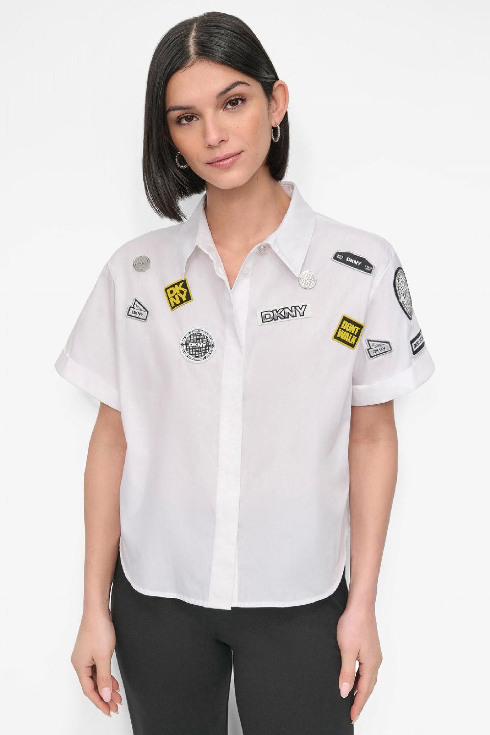 dkny SHORT SLEEVE EMBELLISHED SHIRT White