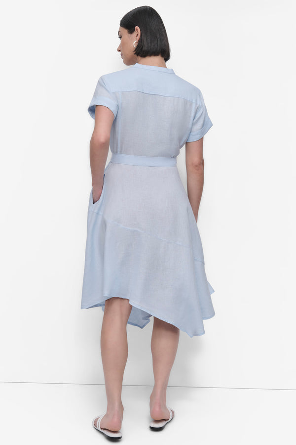 Dkny SHORT SLEEVE LINEN WRAP DRESS Skyway Blue