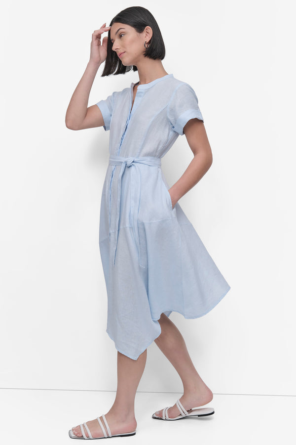 Dkny SHORT SLEEVE LINEN WRAP DRESS Skyway Blue