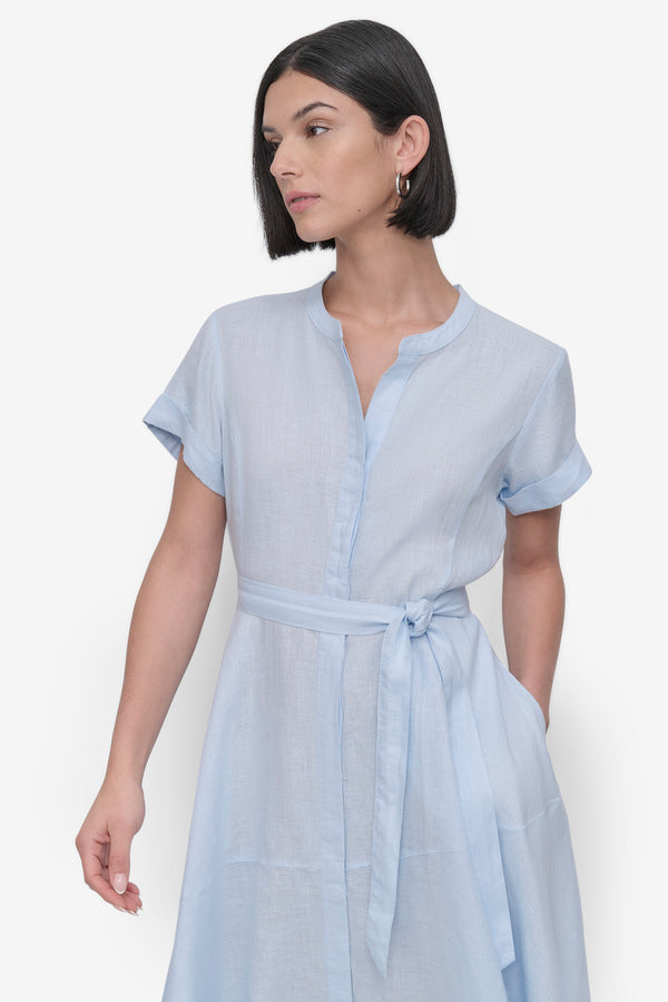 Dkny SHORT SLEEVE LINEN WRAP DRESS Skyway Blue