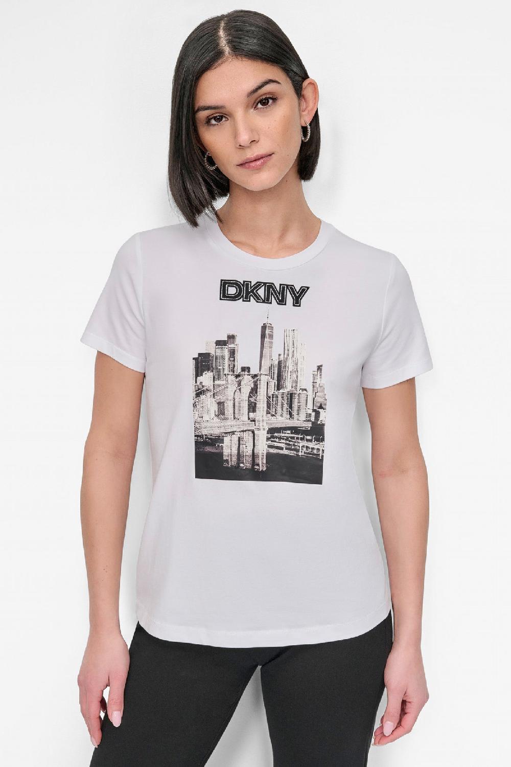 dkny SHORT SLEEVE NYC SKYLINE LOGO TEE White
