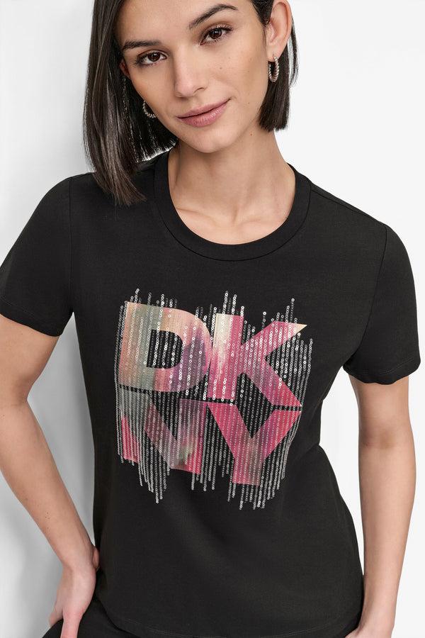 Dkny SHORT SLEEVE PRINTED STACK LOGO TEE Black