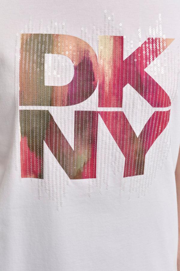 Dkny SHORT SLEEVE PRINTED STACK LOGO TEE White