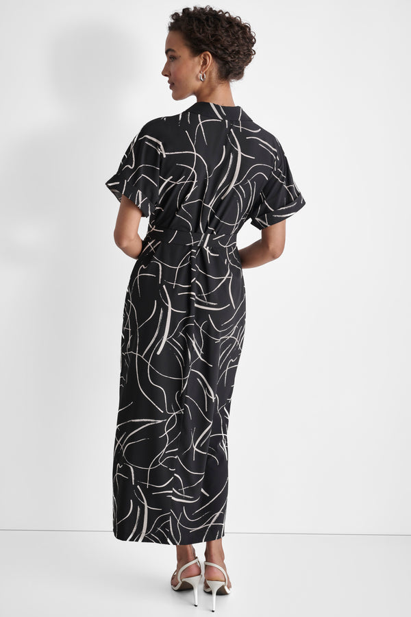 Dkny SHORT SLEEVE RUCHED DRESS BLACK/CREAM