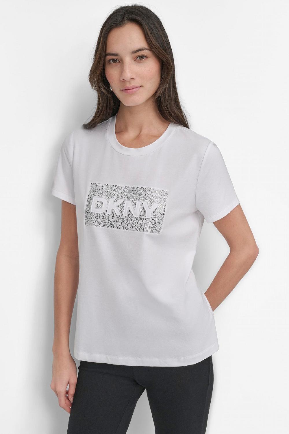 dkny SHORT SLEEVE STUD LOGO TEE White