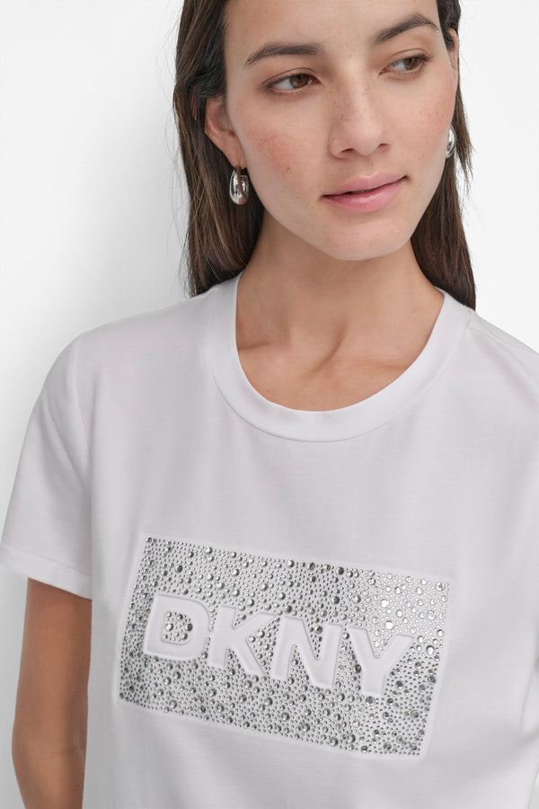 Dkny SHORT SLEEVE STUD LOGO TEE White