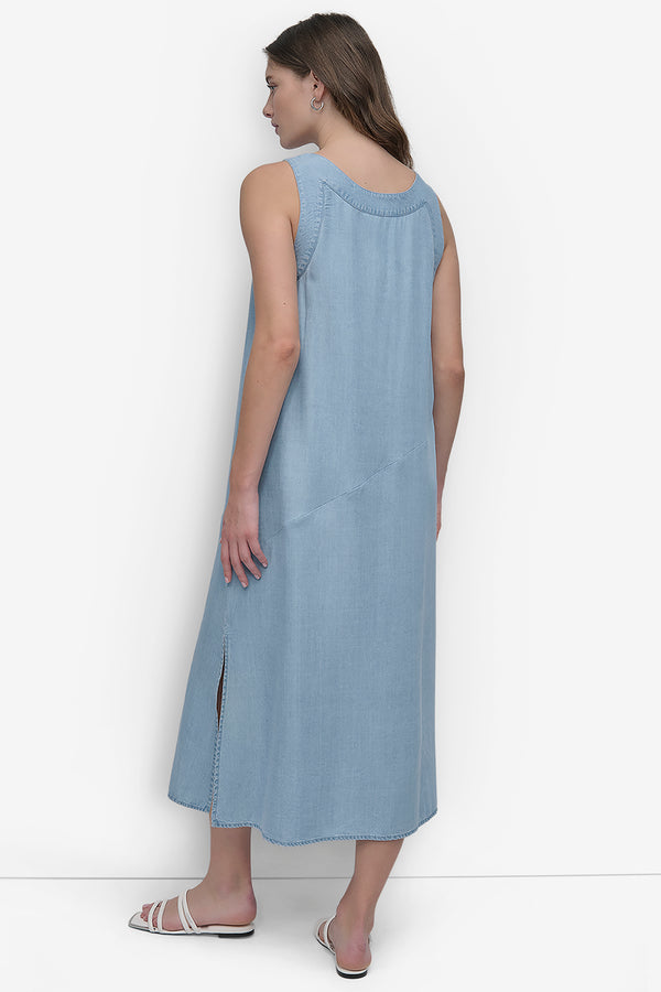 Dkny SLEEVELES V NECK TENCEL DRESS LIGHT CHAMBRAY
