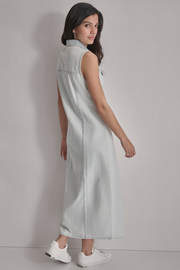 Dkny SLEEVELESS DENIM MAXI SHIRT DRESS BILLBOARD