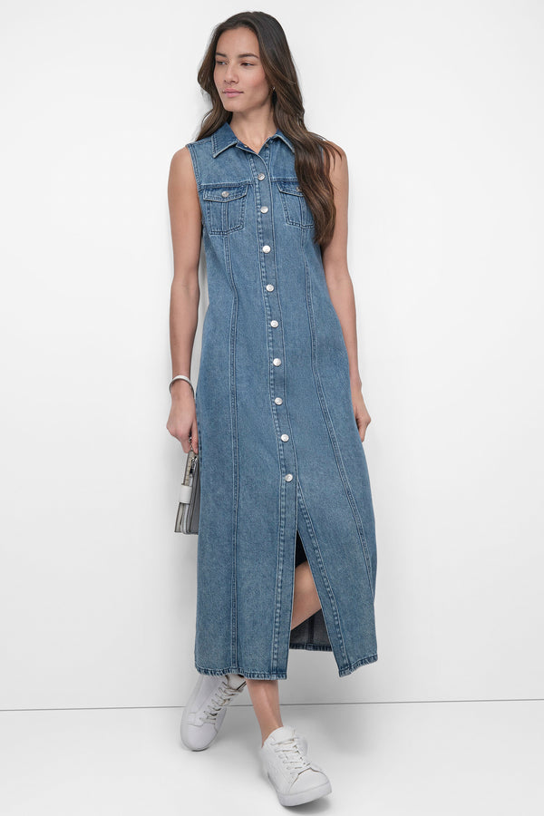 Dkny SLEEVELESS DENIM MAXI SHIRT DRESS Cooper