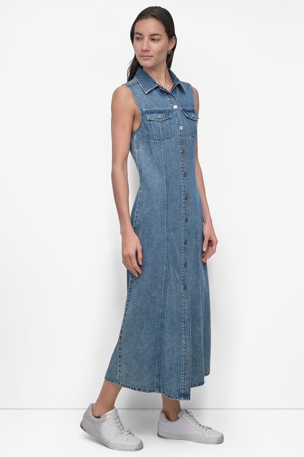 Dkny SLEEVELESS DENIM MAXI SHIRT DRESS Cooper