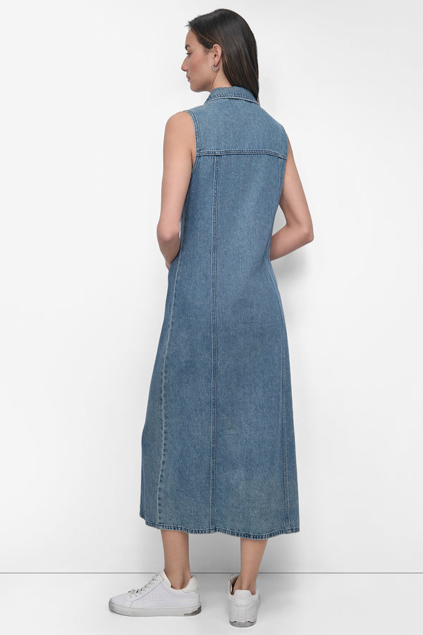 Dkny SLEEVELESS DENIM MAXI SHIRT DRESS Cooper