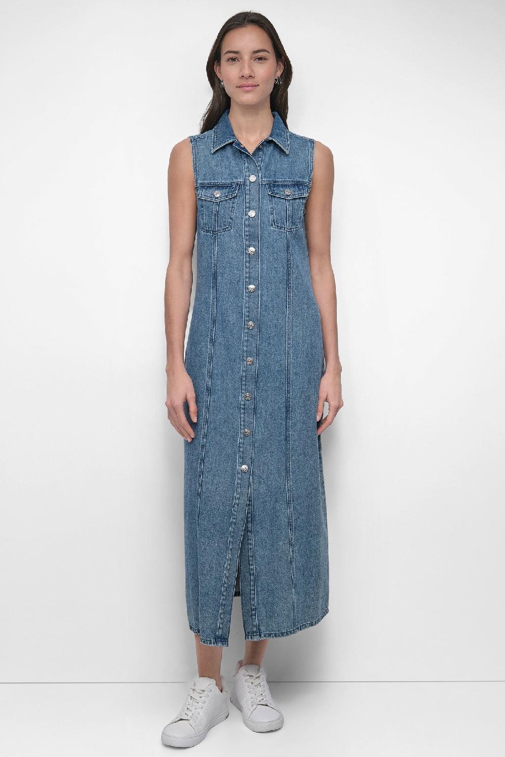 dkny SLEEVELESS DENIM MAXI SHIRT DRESS Cooper