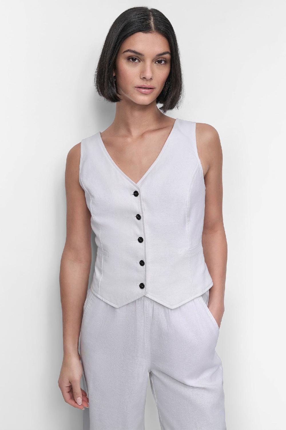 dkny SLEEVELESS LINEN VISCOSE VEST White
