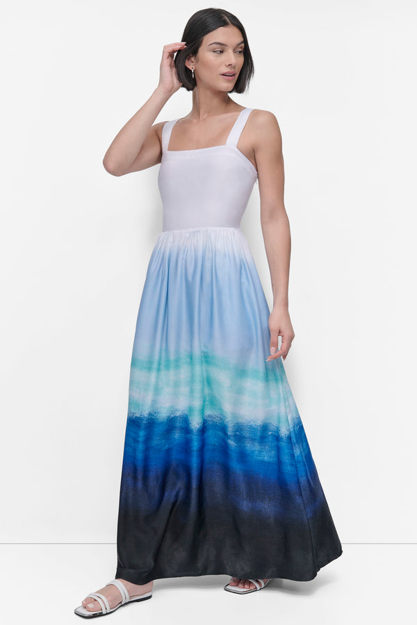 Dkny SLEEVELESS PRINTED SATIN DRESS SEAFOAM OMBRE