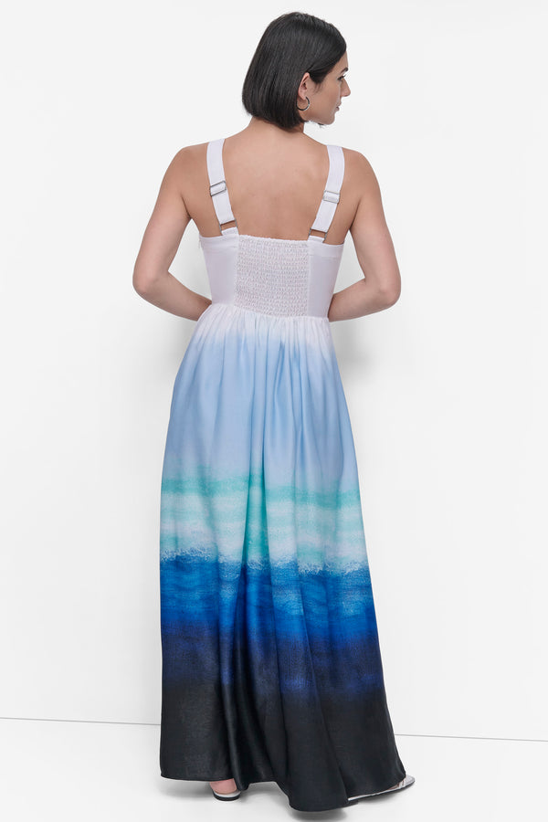 Dkny SLEEVELESS PRINTED SATIN DRESS SEAFOAM OMBRE