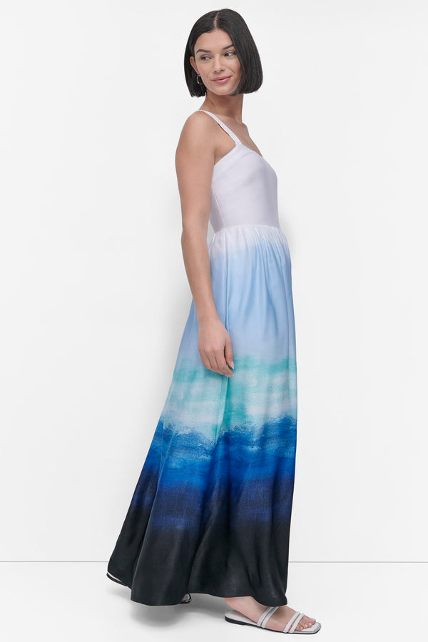 Dkny SLEEVELESS PRINTED SATIN DRESS SEAFOAM OMBRE