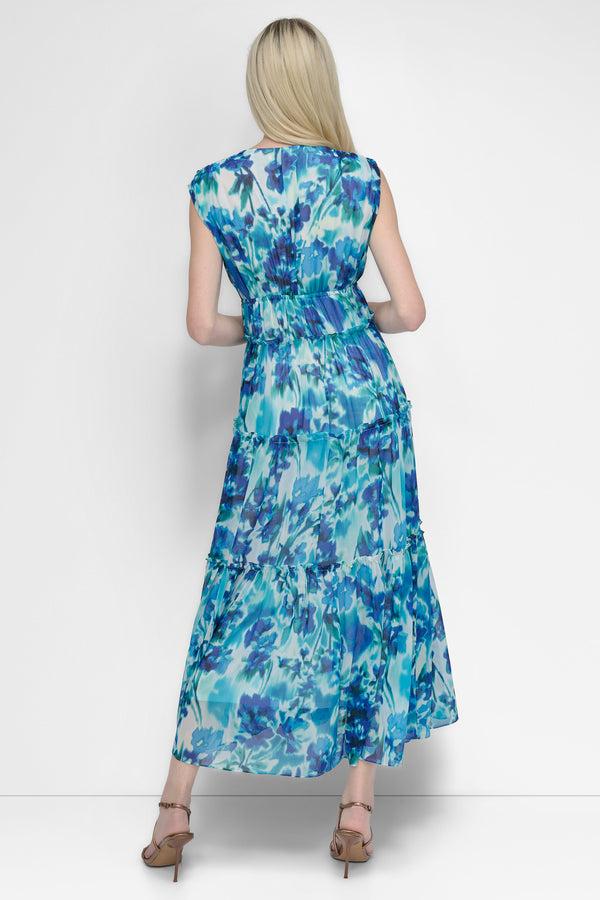 Dkny SLEEVELESS TIERED MAXI INDIGO BLUE MULTI