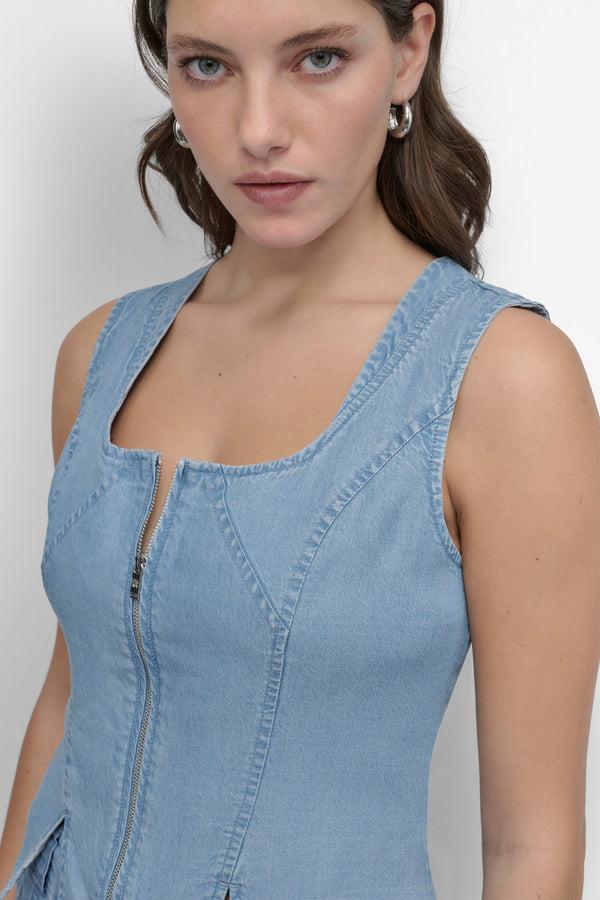 Dkny SLEEVELESS ZIP FRONT TENCEL Light Chambray