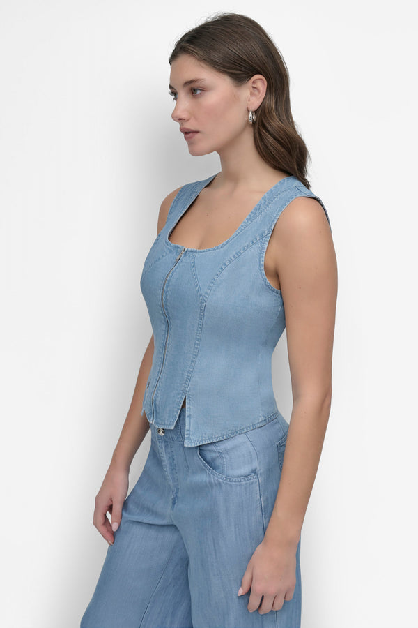 Dkny SLEEVELESS ZIP FRONT TENCEL Light Chambray