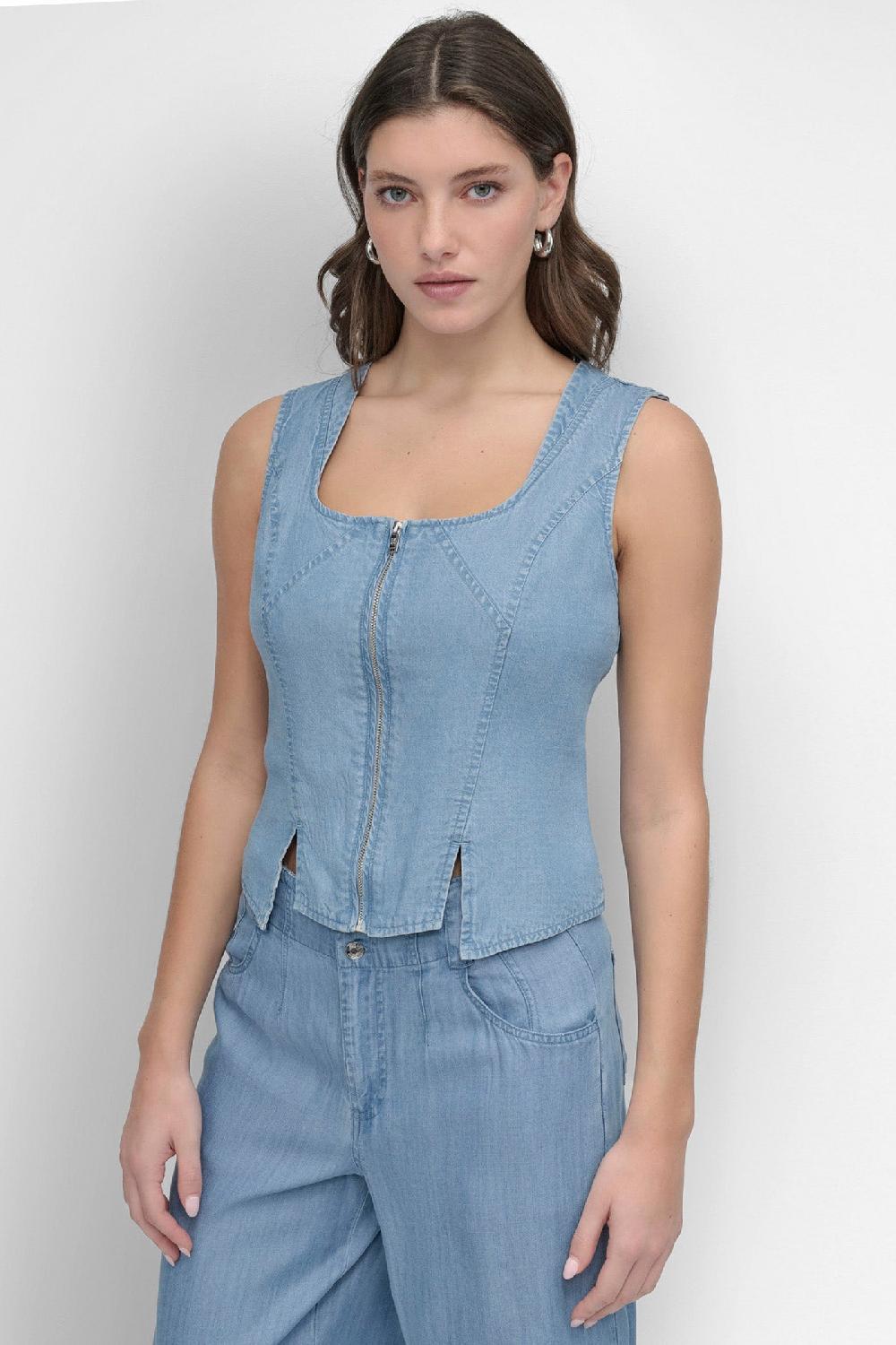 dkny SLEEVELESS ZIP FRONT TENCEL Light Chambray