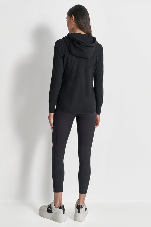 Dkny SLUB WAFFLE KNIT HOODIE BLACK