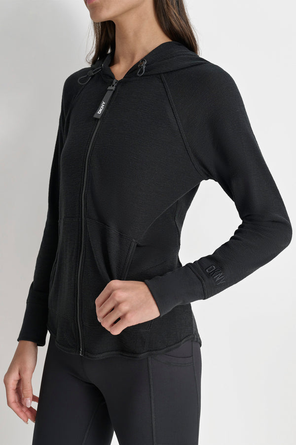 Dkny SLUB WAFFLE KNIT HOODIE BLACK