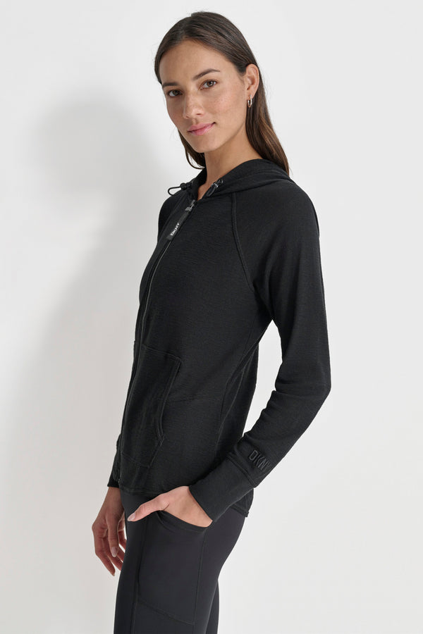 Dkny SLUB WAFFLE KNIT HOODIE BLACK