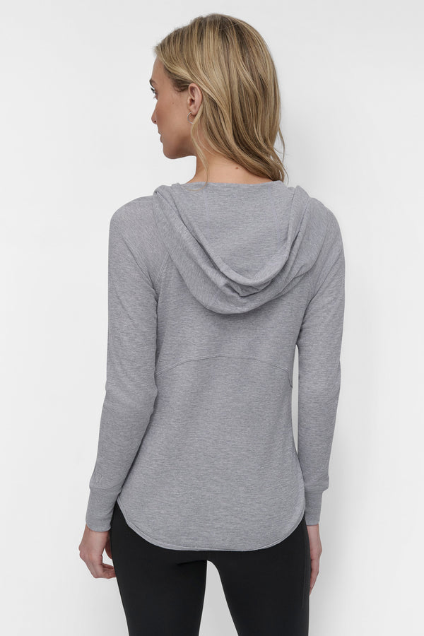 Dkny SLUB WAFFLE KNIT HOODIE PEARL HEATHER GREY