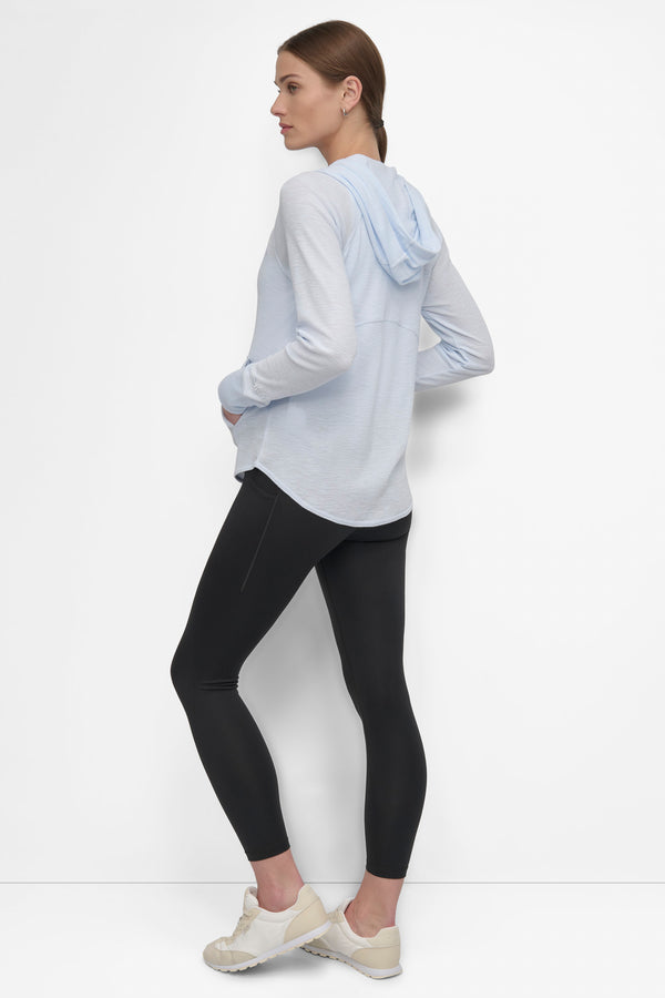 Dkny SLUB WAFFLE KNIT HOODIE SKYWAY BLUE