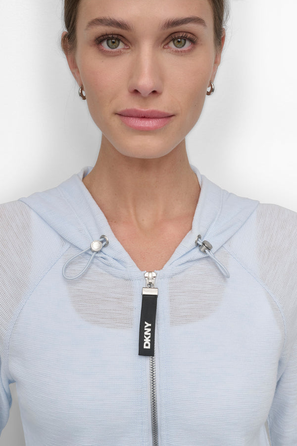 Dkny SLUB WAFFLE KNIT HOODIE SKYWAY BLUE