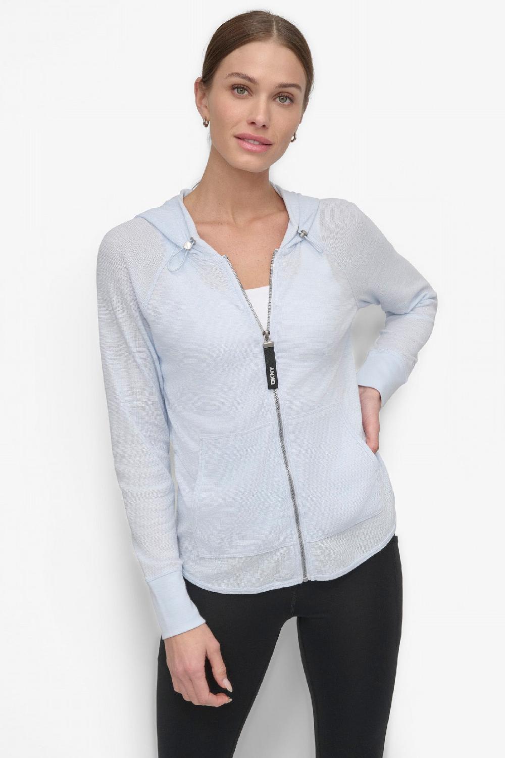 dkny SLUB WAFFLE KNIT HOODIE SKYWAY BLUE