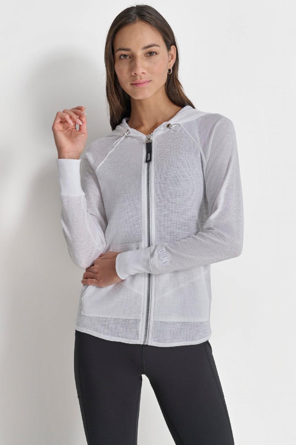 dkny SLUB WAFFLE KNIT HOODIE White